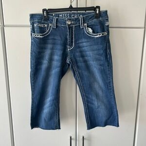 Miss Chic Embellished Denim Capri Jeans Medium Wash Rhinestone Size 11/12
